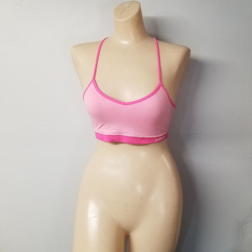 Xoxo Pink stretchy bra top shown on small
